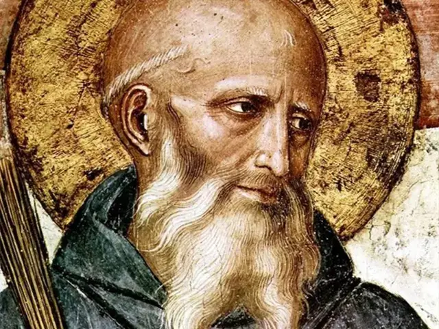 Painted portrait of bearded monk saint